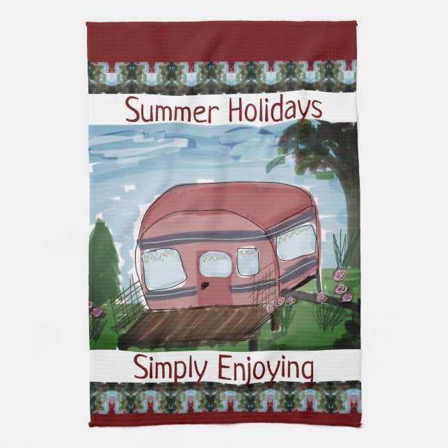 Whimsical Camping Designed Tea Towel (Vertical)