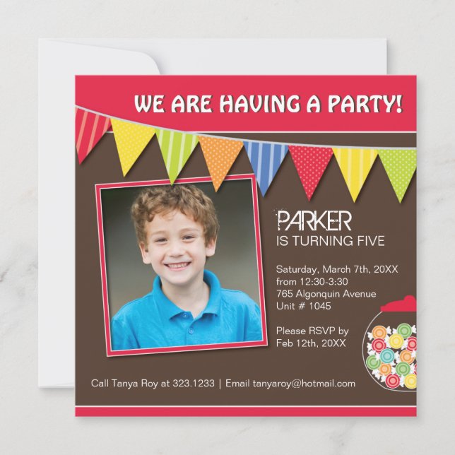Whimsical Candy Birthday Party Invitation (Front)