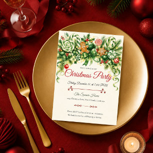 Whimsical Candy Cane Christmas Party Invitation