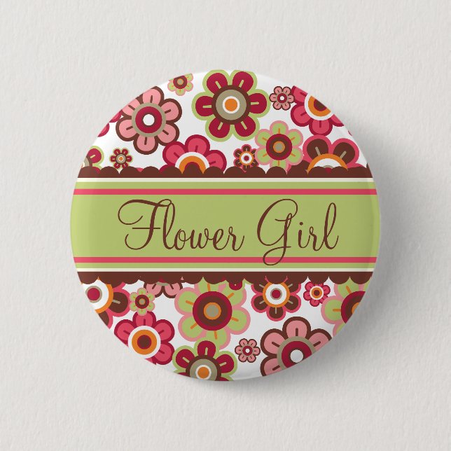 Whimsical Candy Daisies Flower Girl Wedding Button (Front)