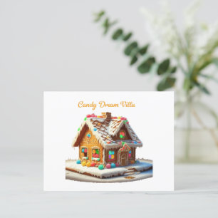 Whimsical Candy Dream Villa Festive Gingerbread Postcard
