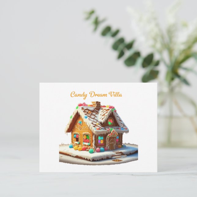 Whimsical Candy Dream Villa | Festive Gingerbread  Postcard (Standing Front)