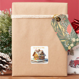 Whimsical Candy Dream Villa Festive Gingerbread Square Sticker