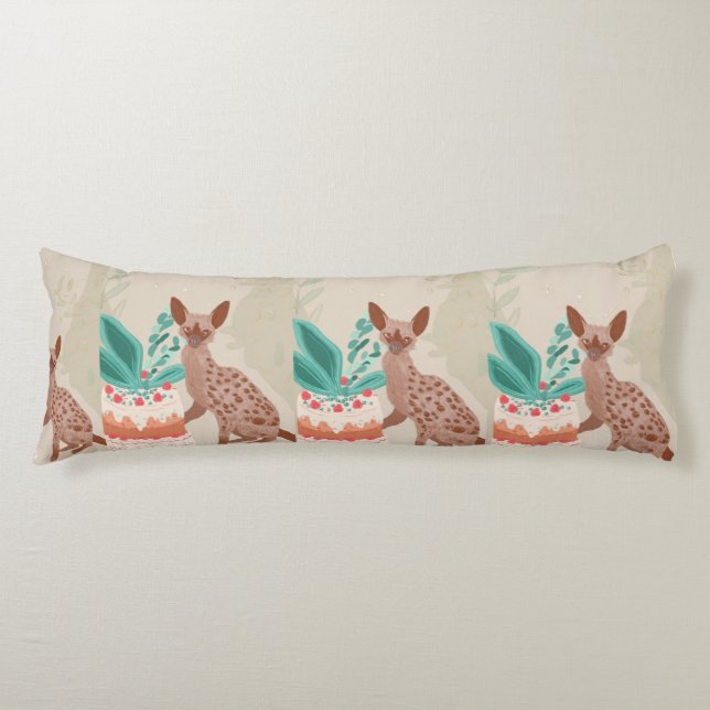 Whimsical Canid with Cake – Elegant Body Pillow (Front)