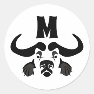 Whimsical Cape Buffalo, in Black Ink Classic Round Sticker