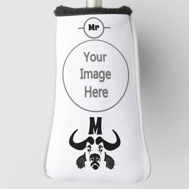 Whimsical Cape Buffalo, in Black Ink Golf Head Cover (Rotate 90)