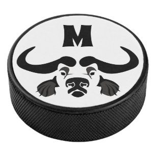 Whimsical Cape Buffalo, in Black Ink Hockey Puck