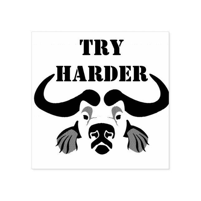 Whimsical Cape Buffalo, in Black Ink Rubber Stamp (Imprint)