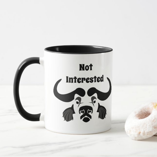 Whimsical Cape Buffalo, in Black Ink Throw Pillow Mug (With Donut)