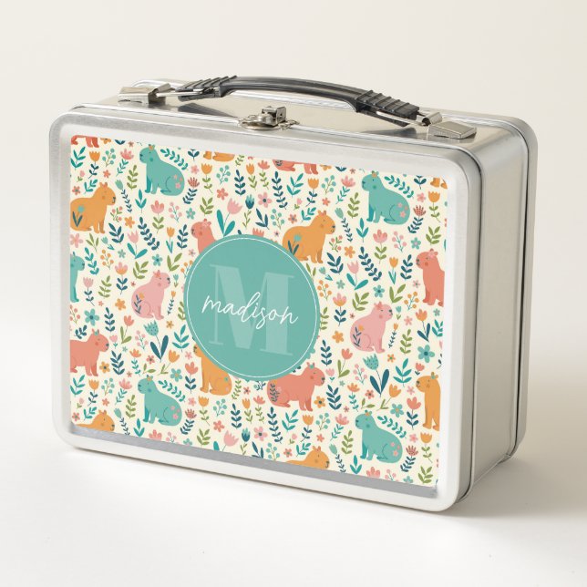 Whimsical Capybara Metal Lunchbox (Front)