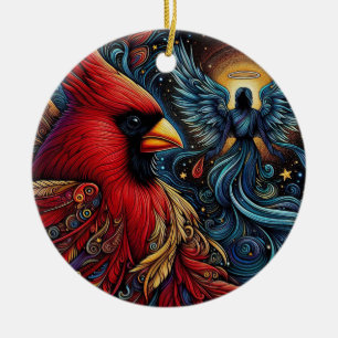 Whimsical Cardinal and Angel Ceramic Tree Decoration