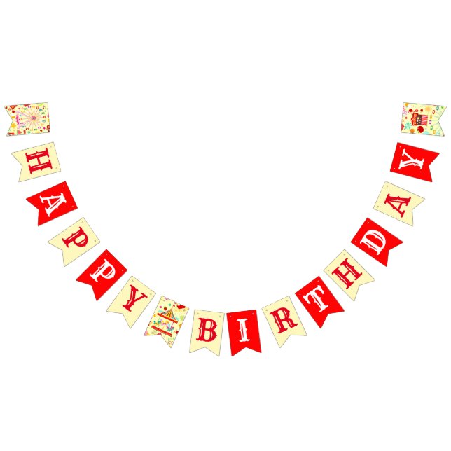 Whimsical Carnival Circus or Fair Happy Birthday Bunting (All)