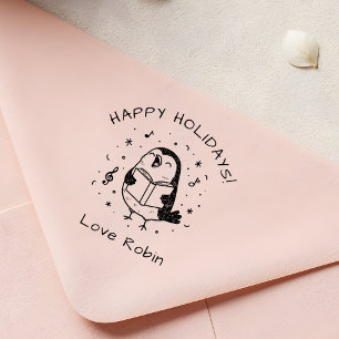 Whimsical Carol Singing Robin Merry Christmas Self-inking Stamp