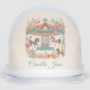 Whimsical Carousel Girls First Birthday Gift Snowglobe