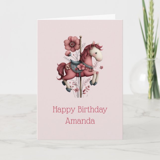 Whimsical Carousel Horse Image Birthday Card (Front)