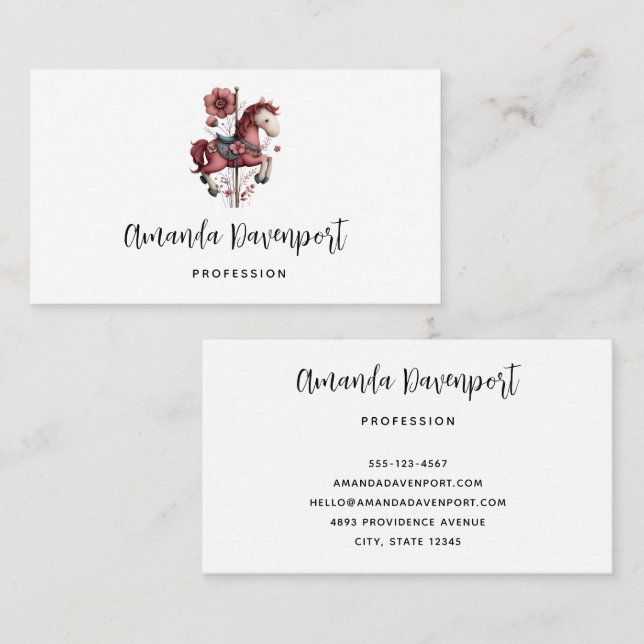 Whimsical Carousel Horse Image Business Card (Front/Back)
