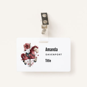 Whimsical Carousel Horse Image Business ID Badge