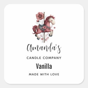 Whimsical Carousel Horse Image Candle Business Square Sticker