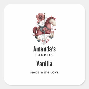 Whimsical Carousel Horse Image Candle Business Square Sticker