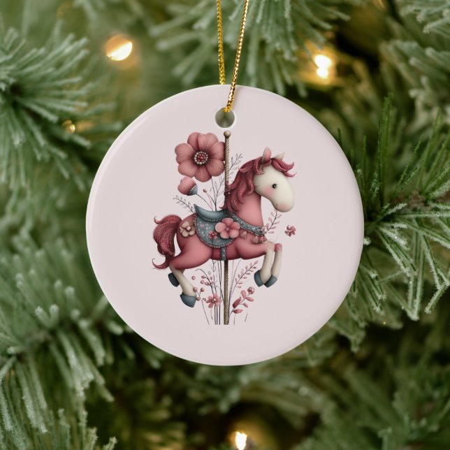 Whimsical Carousel Horse Image Ceramic Tree Decoration (Tree)