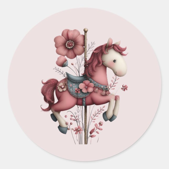 Whimsical Carousel Horse Image Classic Round Sticker (Front)