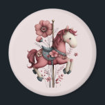 Whimsical Carousel Horse Image Magnet<br><div class="desc">Magnet with a cute retro style carousel horse. Drawn in Pretty pink colors with fancy flowers.</div>