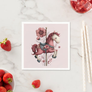 Whimsical Carousel Horse Image Napkin