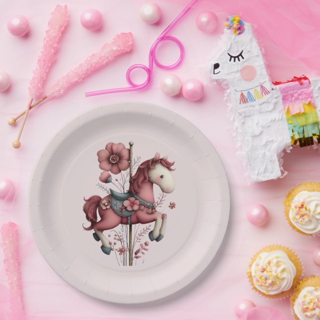 Whimsical Carousel Horse Image Paper Plate (Party)