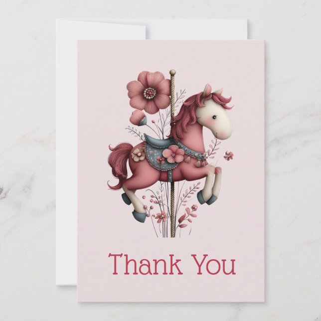 Whimsical Carousel Horse Image Thank You Card (Front)