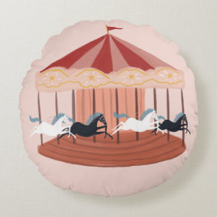 Whimsical Carousel Round Pillow Pastel Nursery