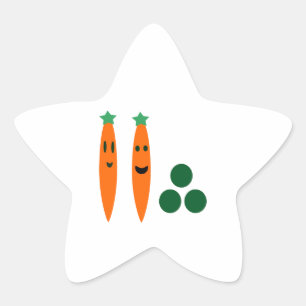 Whimsical Carrots and Peas Star Sticker
