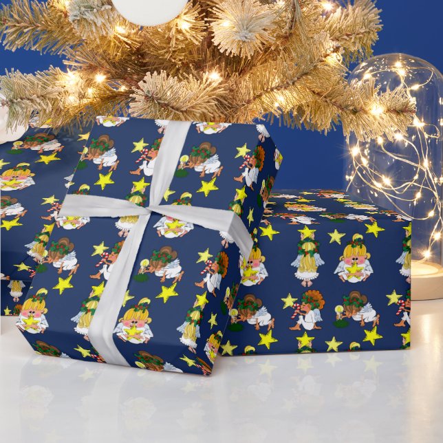 Whimsical Cartoon Angel Christmas Gift Wrap (Holidays)