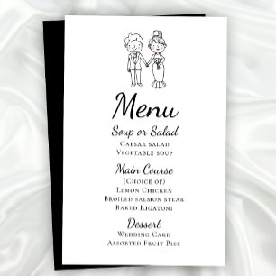 Whimsical Cartoon Bride Groom Black White Wedding