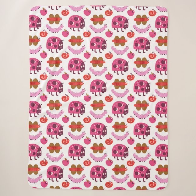 Whimsical Cartoon Bugs And Fruits Pattern Sherpa Blanket (Front)
