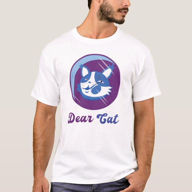 Whimsical Cartoon Cat Graphic - Charming Blue T-Shirt (Front)