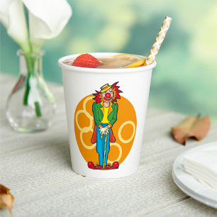 Whimsical Cartoon Clown with Bright Colours Paper Cups