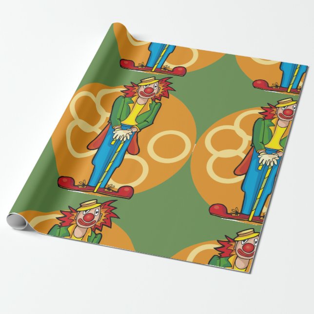 Whimsical Cartoon Clown with Bright Colours Wrapping Paper (Unrolled)