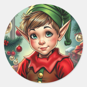Whimsical Cartoon Elf   Christmas Classic Round Sticker