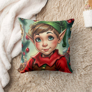 Whimsical Cartoon Elf   Christmas Cushion