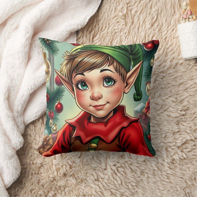 Whimsical Cartoon Elf | Christmas Cushion (Blanket)