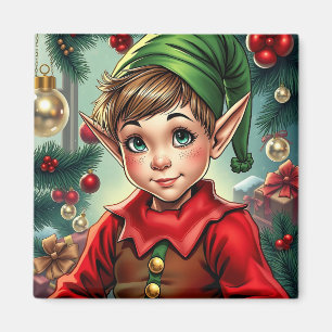 Whimsical Cartoon Elf   Christmas Magnet