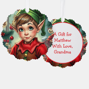 Whimsical Cartoon Elf Christmas Tree Decoration Card