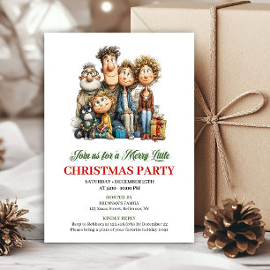 Whimsical Cartoon Family Red Green Holiday Invite