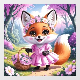 Whimsical cartoon fox girl animal art window decal