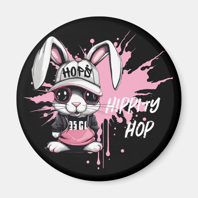 Whimsical Cartoon Hip Hop Bunny Magnet (Front)