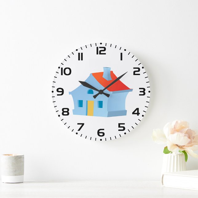 Whimsical Cartoon House Colourful Playful Home Large Clock (Creator Uploaded)