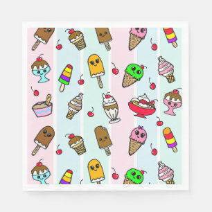 Whimsical Cartoon Ice Cream Themed Girl's Birthday Napkin