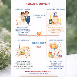 Whimsical Cartoon Icons Wedding Timeline Program Programme