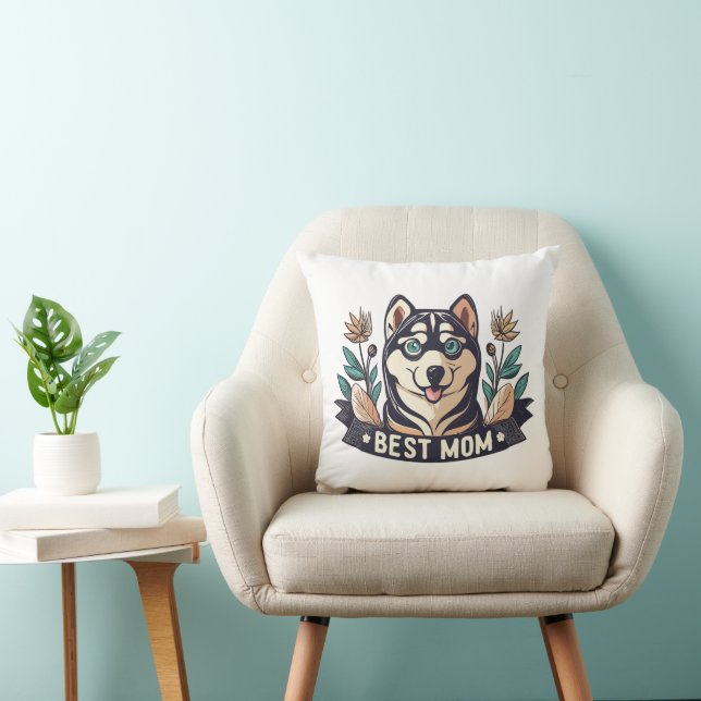 Whimsical Cartoon Siberian Husky Dog Mum Cushion (Chair)