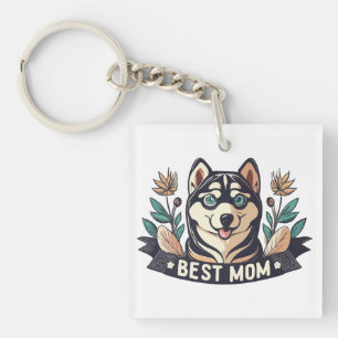 Whimsical Cartoon Siberian Husky Dog Mum Key Ring
